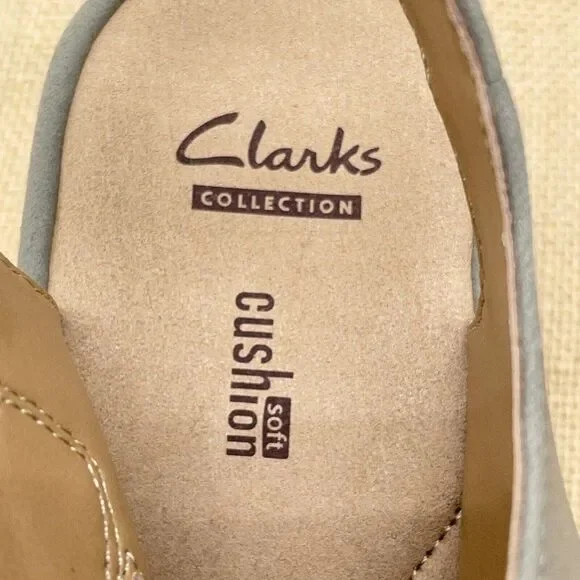 Clarks Reedly Juno Sandal Nubuck Triple Strap Wedge Sage Soft Cushion Size 8.5 W - Picture 11 of 12